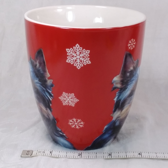 Pfaltzgraff Yorkshire Terrier Dog MUG Red with Yorkie Face 18 oz Cup Snowflakes - Picture 4 of 10